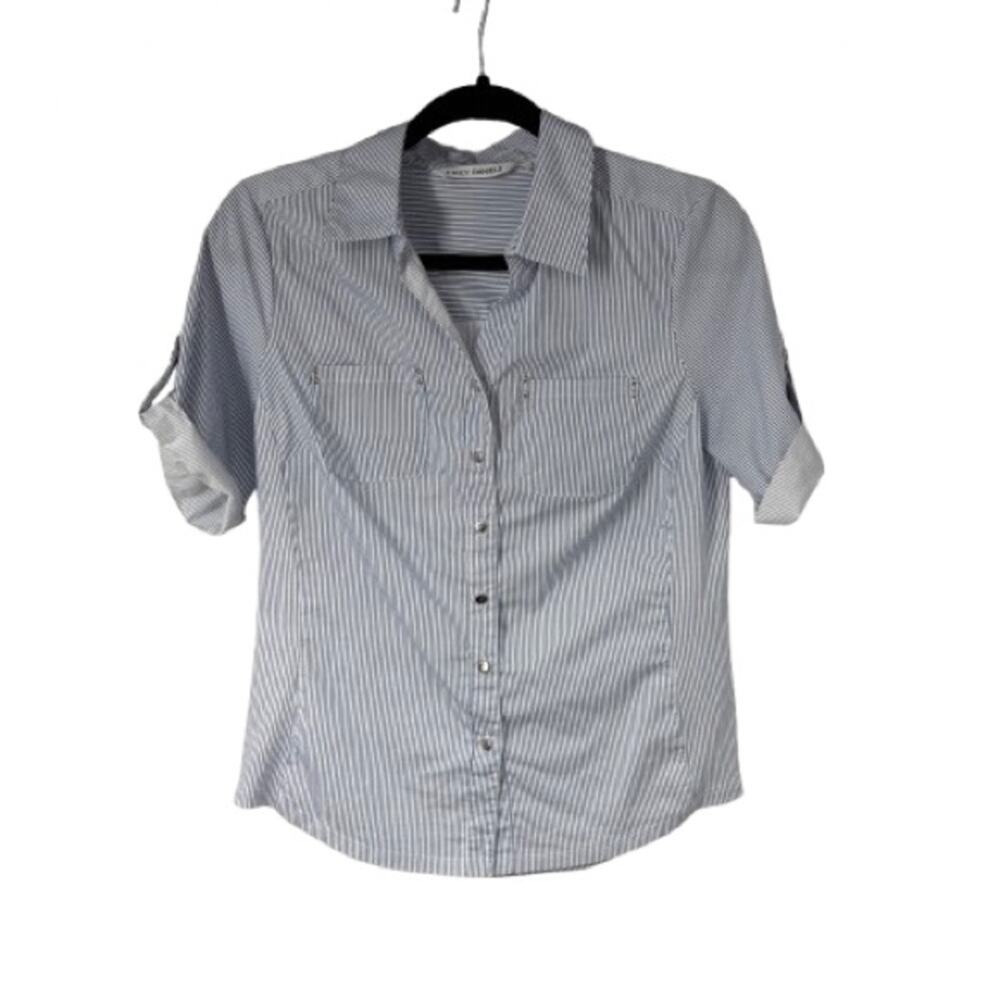 Emily Daniels Blue White Striped Short Sleeve Button Up Sz S Womens Career